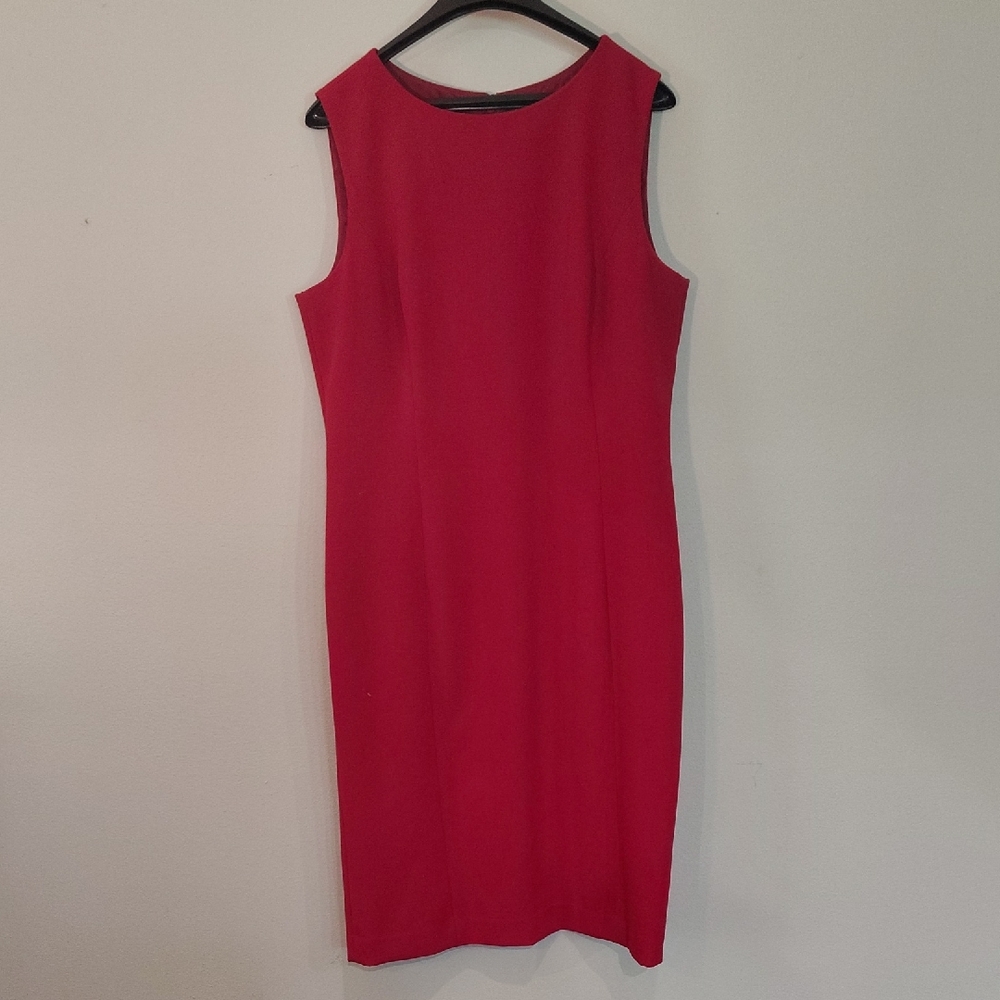 Talbots Red Sheath Midi Dress Crew Neck Sleeveless
